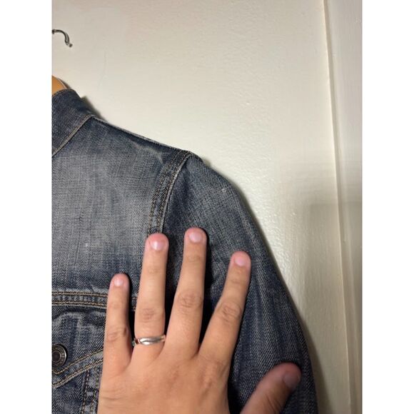 Y2k Vintage GAP Jean Jacket Round Neck Moto Grunge Katseye Band Distressed XS - Picture 6 of 9